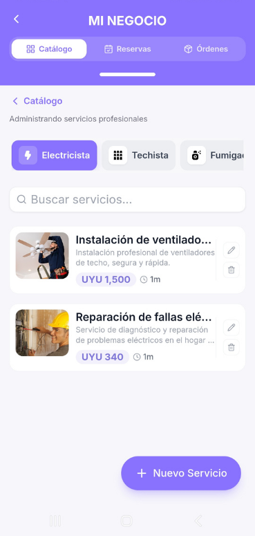 Gestión de servicios publicados